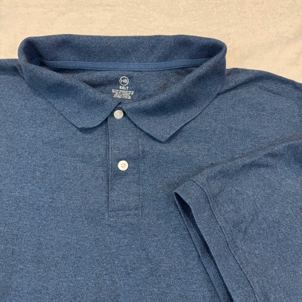 HB Harbor Bay Mens 5XLT Blue Heathered Short Sleeve Polo Shirt Big & Tall
